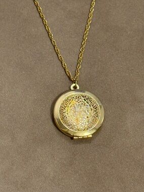 Gold Round Filigree Locket Necklace - Women's Jewelry